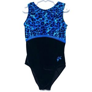 GK Leopard Print Velvet Gymnastics Leotard Blue Black Girl’s Size CL Child Large